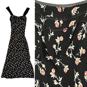 Vintage Betsey Johnson New York Floral Rose & Sheer Mesh Maxi Slip Dress